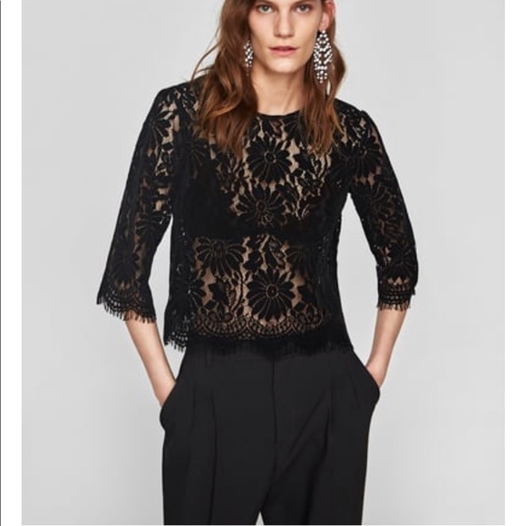 Zara Tops - Zara Flocked Lace Top